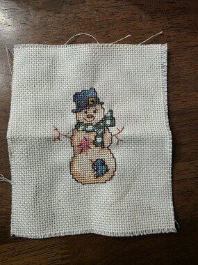 Completed Snowman Cross Stitch Wall Hanging